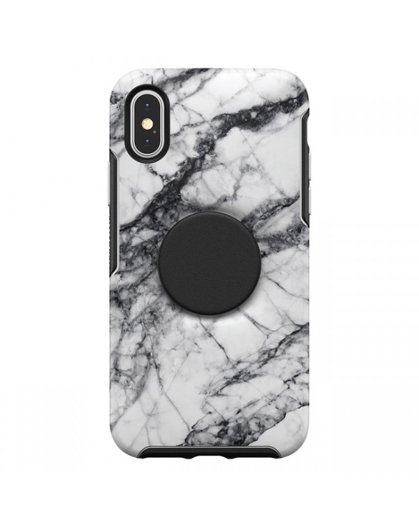 Otterbox - Otter + Pop Symmetry Case with Swappable PopTop White Marble for iPhone XS/X