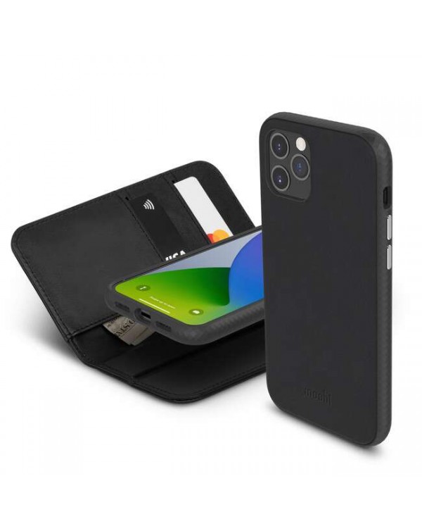 Moshi - Overture Wallet Case Jet Black for iPhone 12/12 Pro
