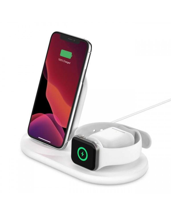 Belkin - BOOST↑CHARGE™ 3-1 Wireless Charger for iPhone + Apple Watch + AirPods White
