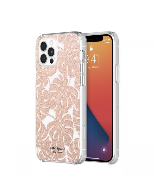 Kate Spade - Protective Hardshell Case Island Leaf Pink Glitter for iPhone 12/12 Pro
