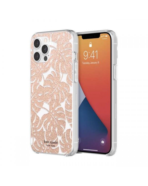 Kate Spade - Protective Hardshell Case Island Leaf Pink Glitter for iPhone 12 Pro Max