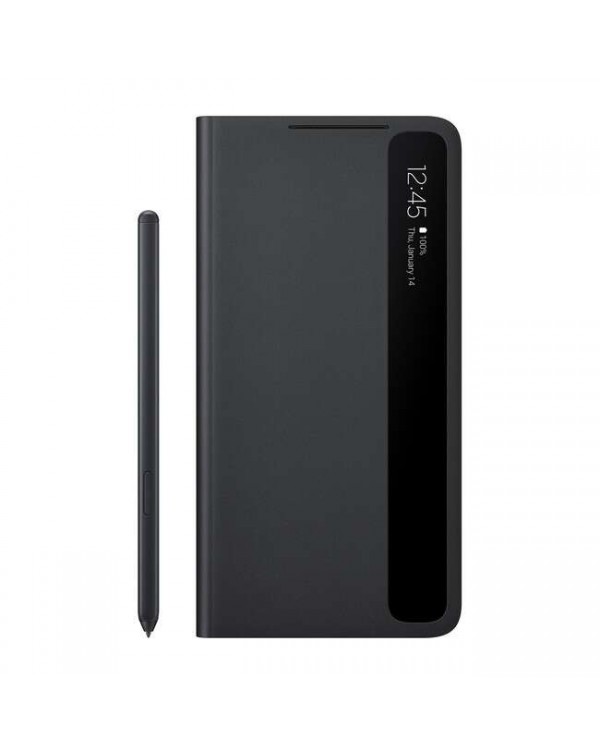 Samsung - Smart Clear View Cover Case with S-Pen Black for Samsung Galaxy S21 Ultra Black