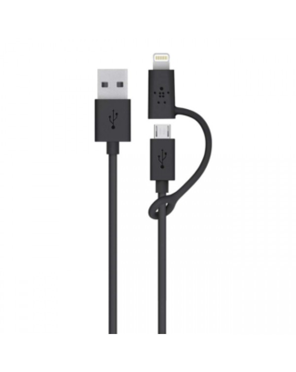Belkin - Charge/Sync Micro USB Cable with Lightning Adapter 3ft Black