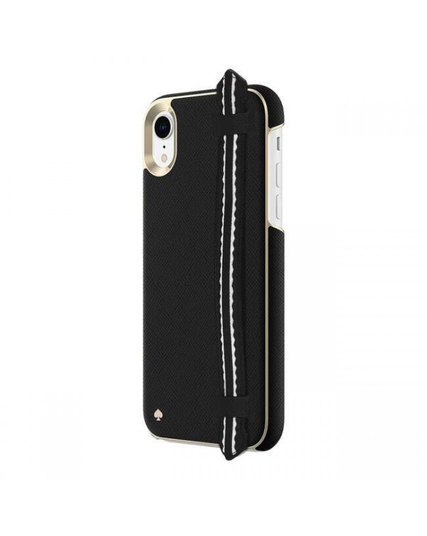 Kate Spade - Wrap Strap Case Scallop Black Saffiano for iPhone XR