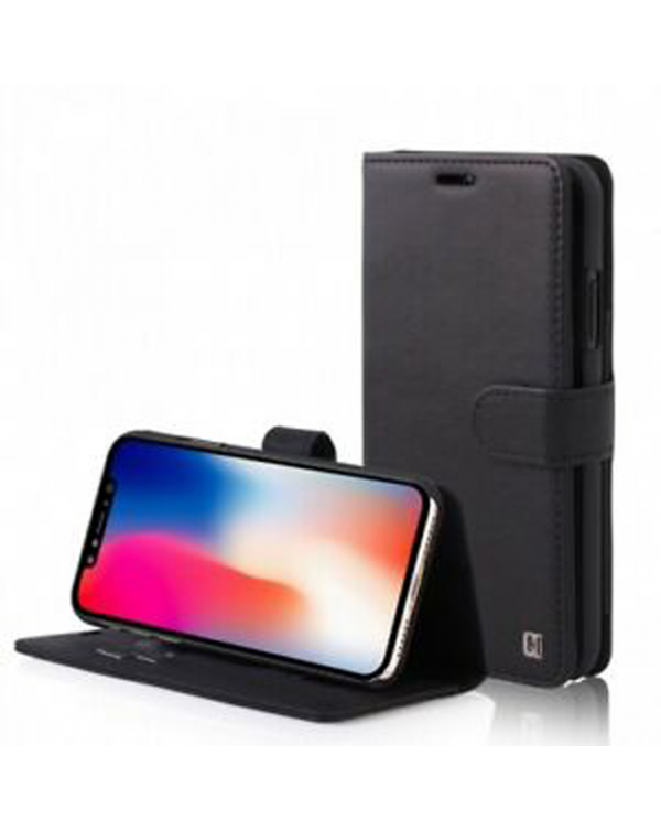 Uunique London For iPhone X & XS Genuine Leather Folio Wallet 2 In 1 Black Case