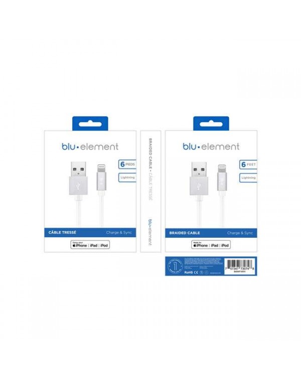 Blu Element - Braided Charge/Sync Lightning to USB Cable 6ft White