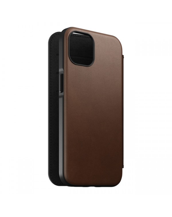 Nomad - Horween Leather Rugged Folio Case Rustic Brown for iPhone 13