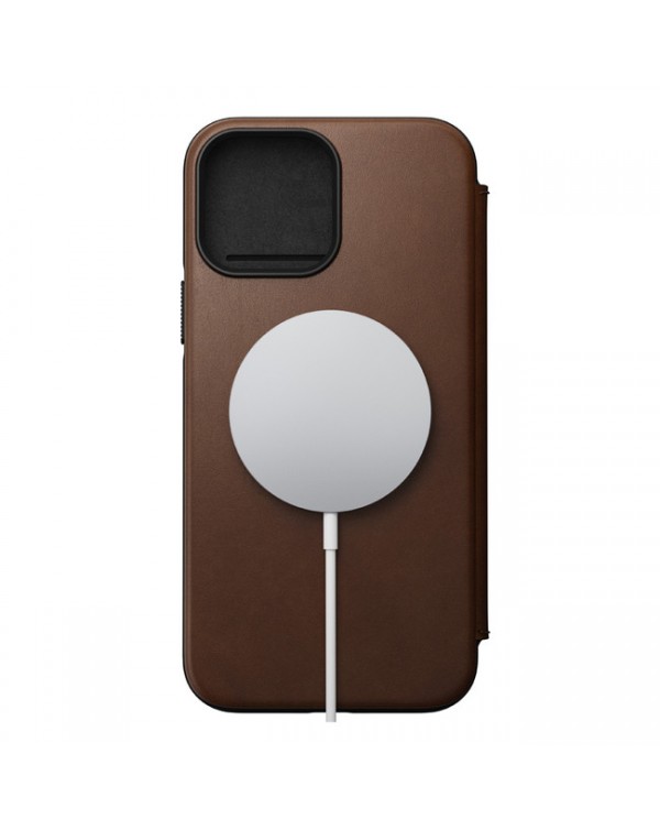 Nomad - Horween Leather Rugged Folio Case Rustic Brown for iPhone 13 Pro Max