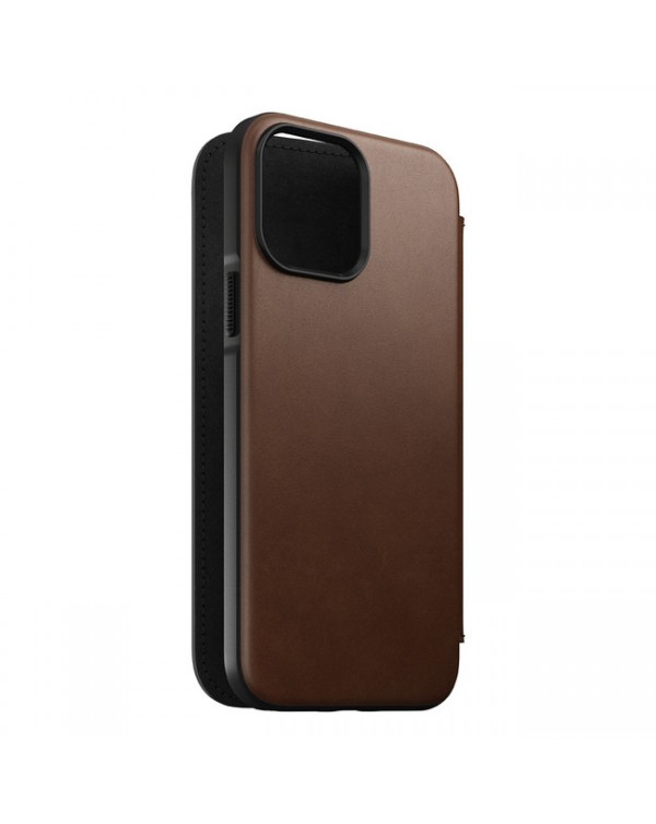 Nomad - Horween Leather Rugged Folio Case Rustic Brown for iPhone 13 Pro Max