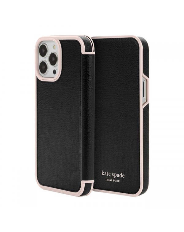 Kate Spade - Vegan Leather Premium Folio Case Black for iPhone 13 Pro Max/12 Pro Max