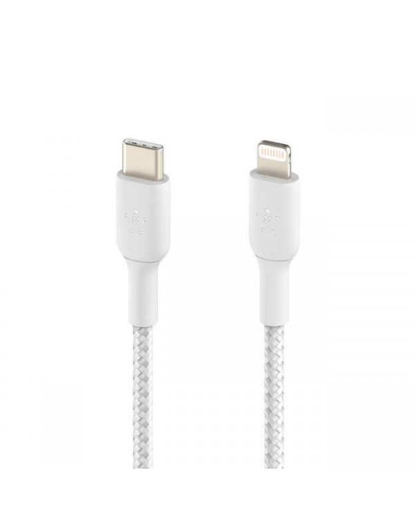 Belkin - Charge/Sync Braided USB-C to Lightning Cable 4ft White