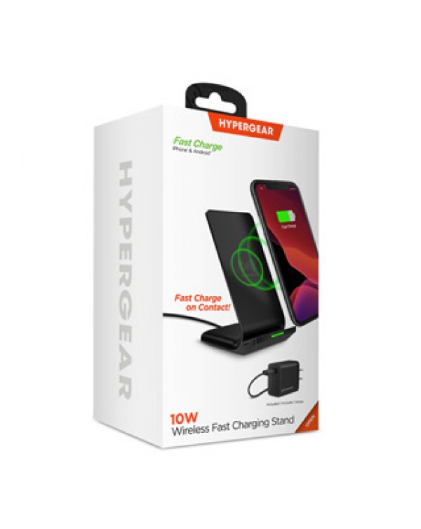 HyperGear 10W Black Dual Coil Wireless Fast Charging Stand w/ Fast Charge Wall Charger