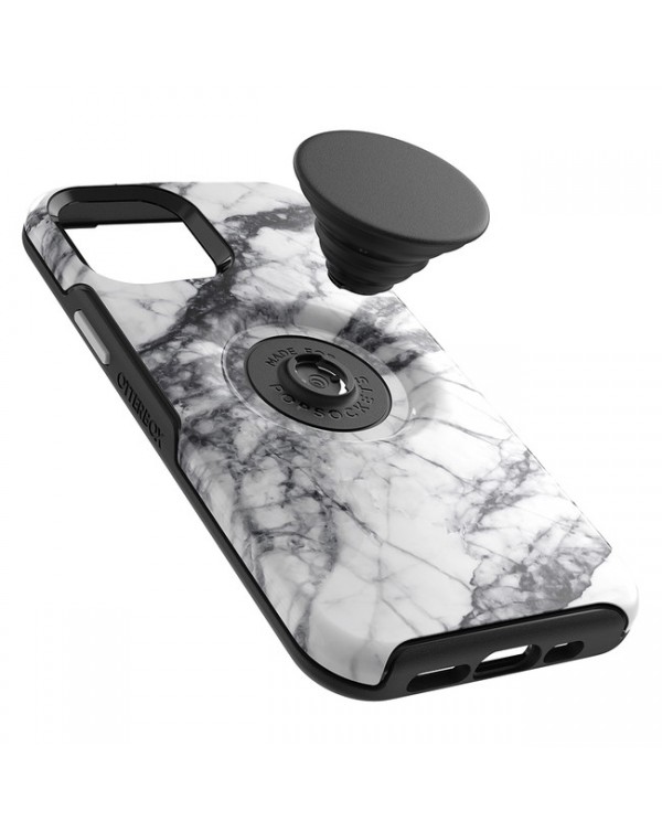 Otterbox - Otter + Pop Symmetry Case with PopTop White/Black/White Marble for iPhone 12/12 Pro