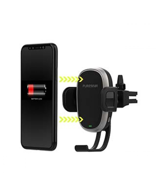 PureGear 10W Black AutoGrip Universal Car Charging Mount w/ Qi + Vent Clip