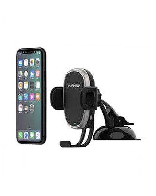 PureGear 10W Black AutoGrip Universal Car Charging Mount w/ Qi + Suction Mount