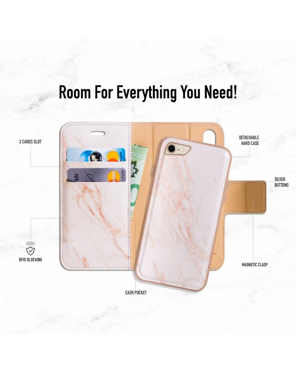 Marble Wallet Folio Case for iPhone 7/8/SE 2020