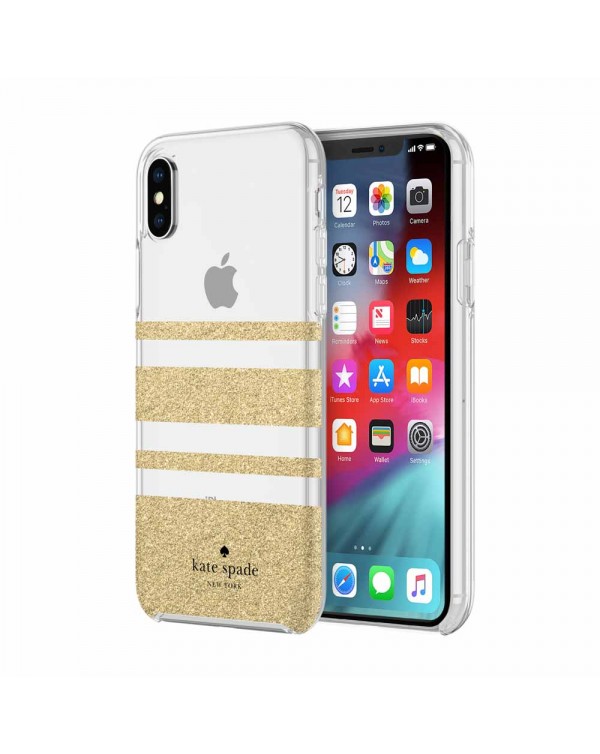 Kate Spade - Protective Hardshell Case Charlotte Stripe Gold Glitter for iPhone XS Max