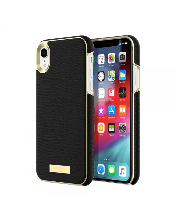 Kate Spade - Wrap Case Saffiano Black Gold Plate for iPhone XR