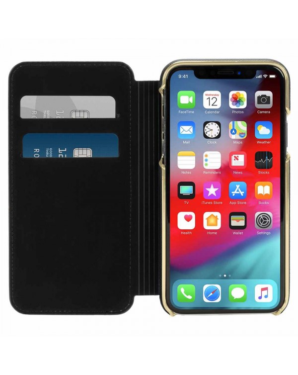 Kate Spade - Folio Case Saffiano Black Gold Plate for iPhone XS/X