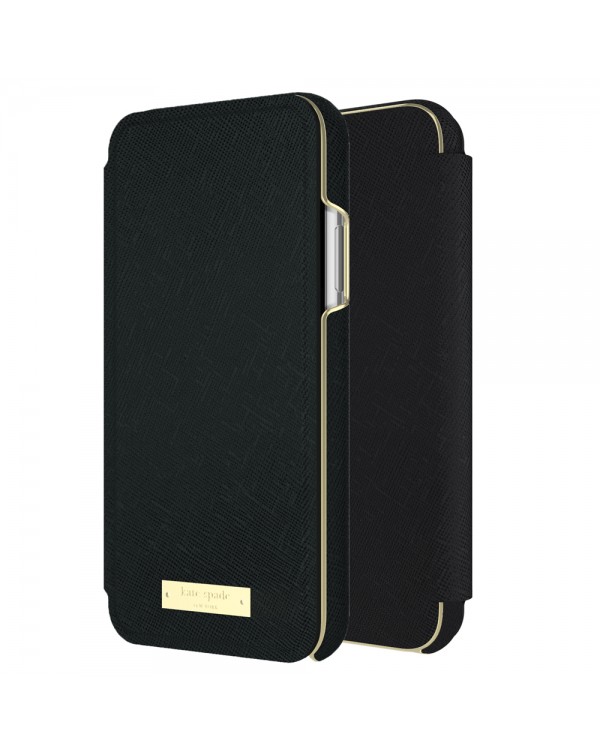 Kate Spade - Folio Case Saffiano Black Gold Plate for iPhone XS/X