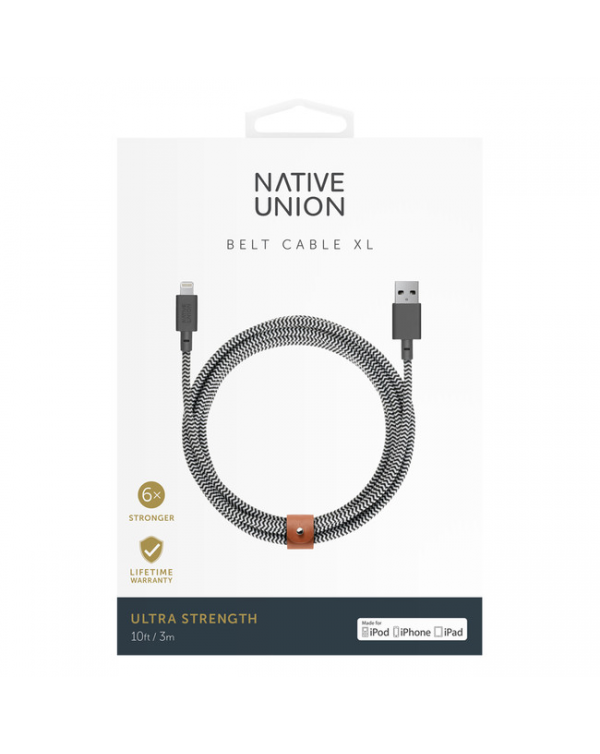 Native Union - Belt Charge/Sync XL USB-C Cable 10ft Zebra