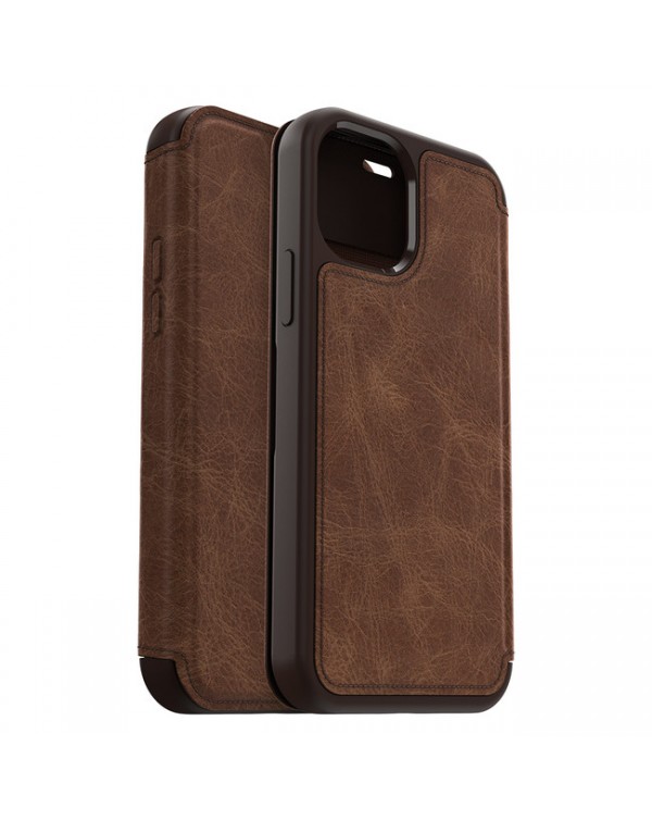 Otterbox - Strada Folio Leather Case Dark Brown/Rodeo Brown for iPhone 12/12 Pro